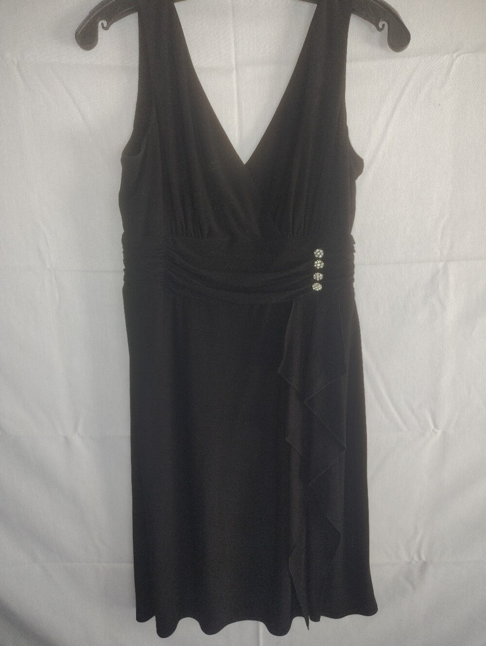 Black V-Neck Sleeveless Mini Dress with Waist Embellishment